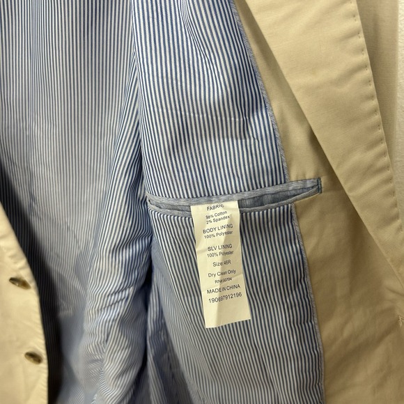 Alan Flusser Suit Blazer Sport Coat Size 46R Cotton Blend 2 Button Khaki Preppy - Picture 9 of 10